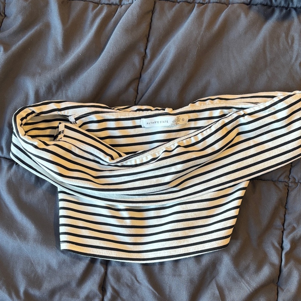 Altar'd State Striped Black and White Off-Shoulder Top